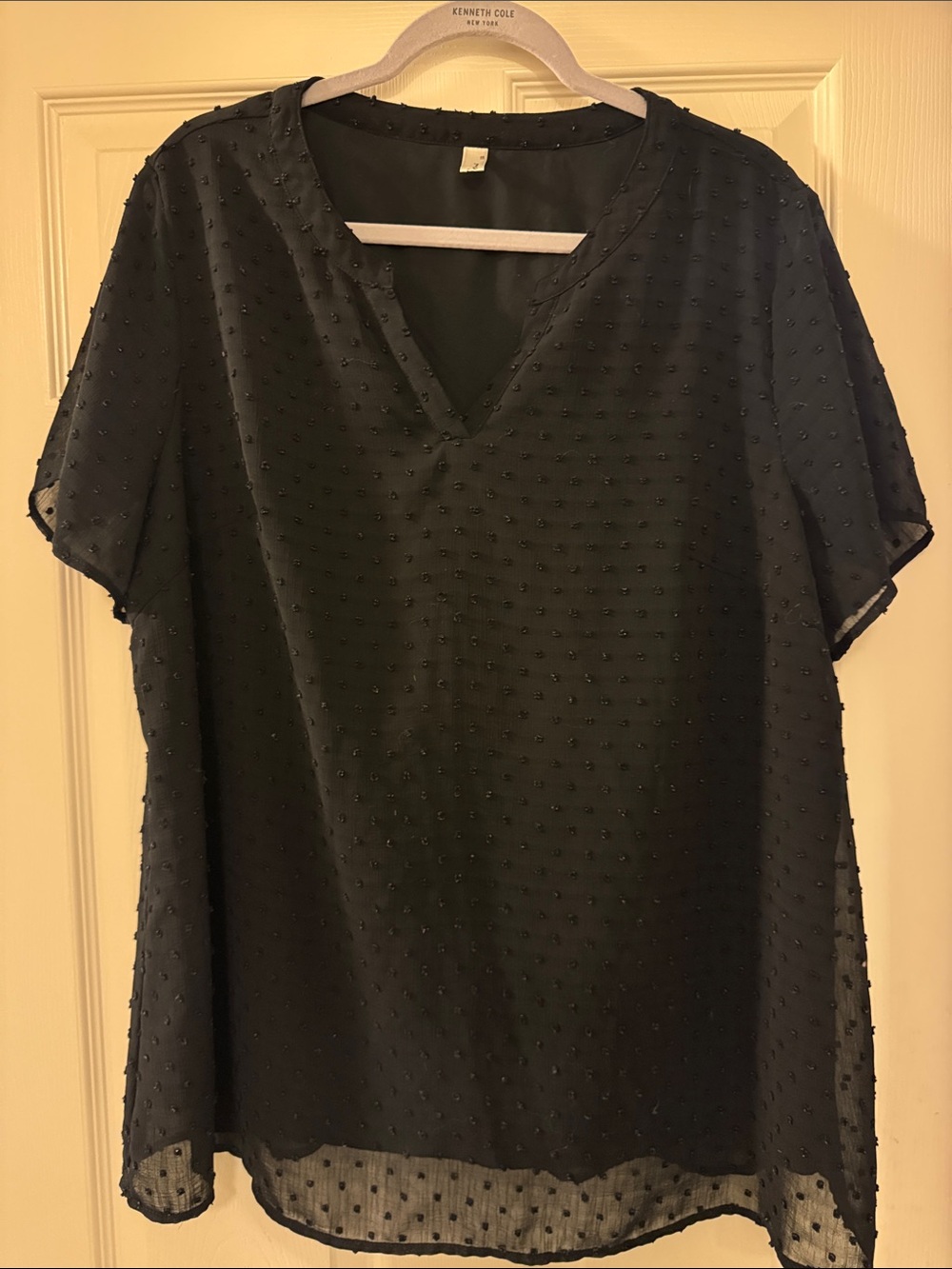 Black Textured V-Neck Work Blouse